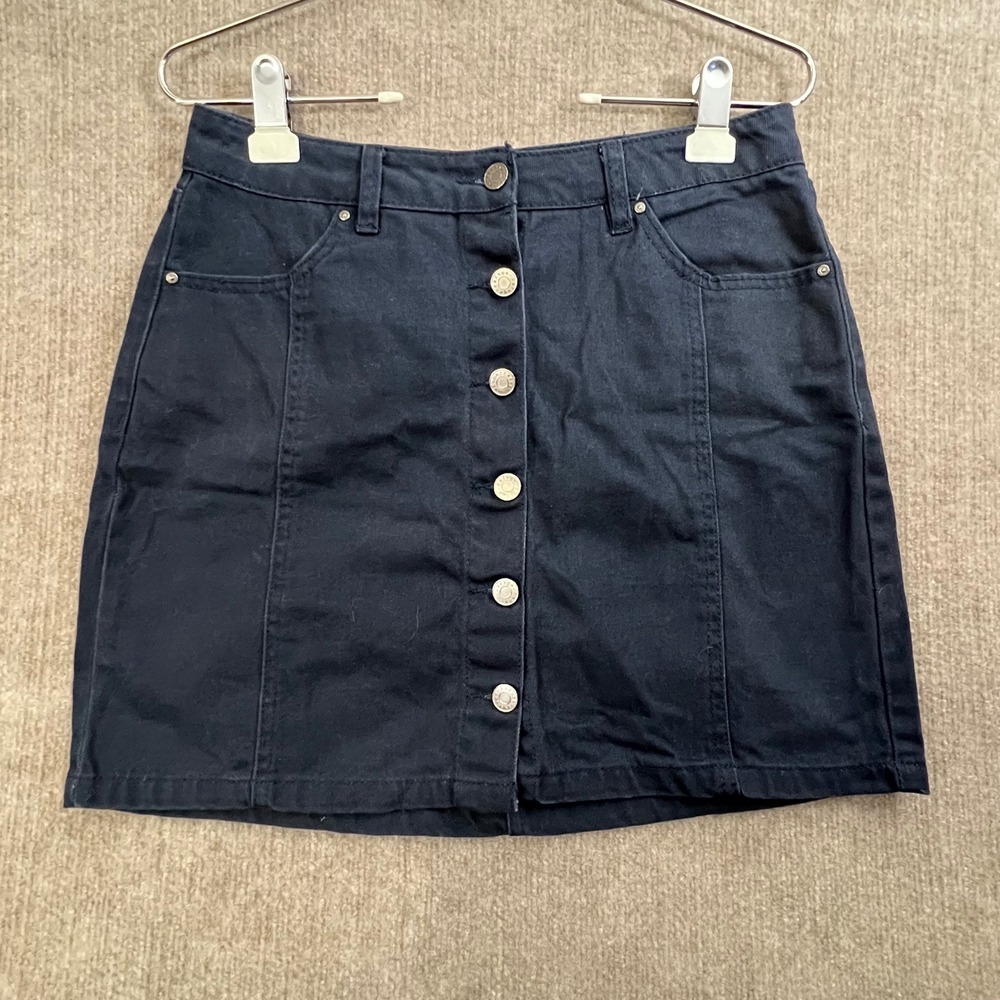 Refuge Denim Mini Skirt Size M Button Front Dark Wash Casual Cute Y2k